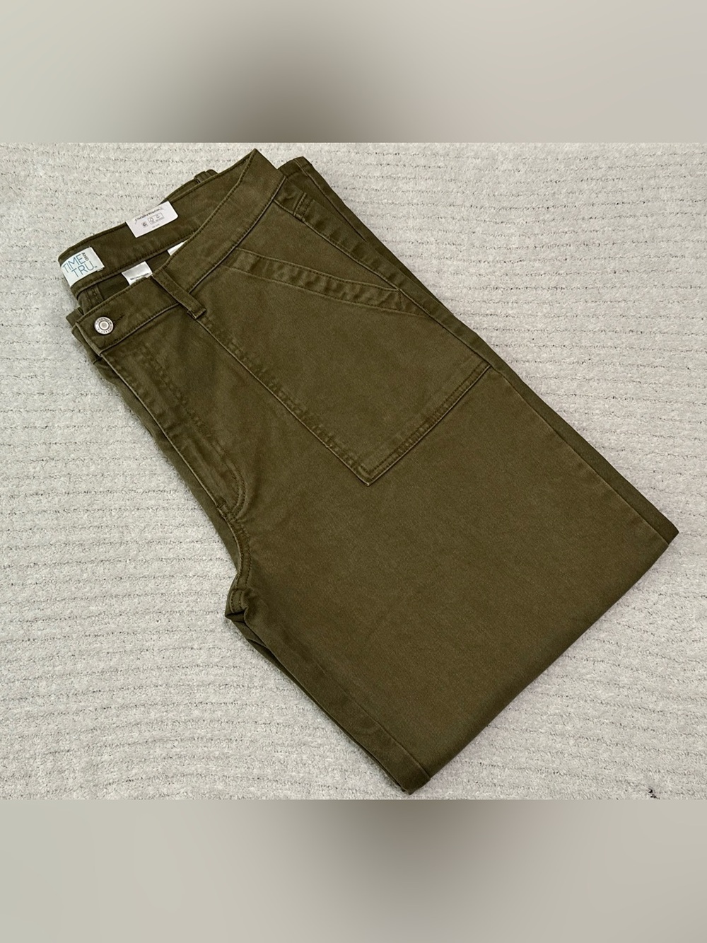 Time and Tru Washed Olive High Rise Wide Leg Utility Trousers - Picture 7 of 16